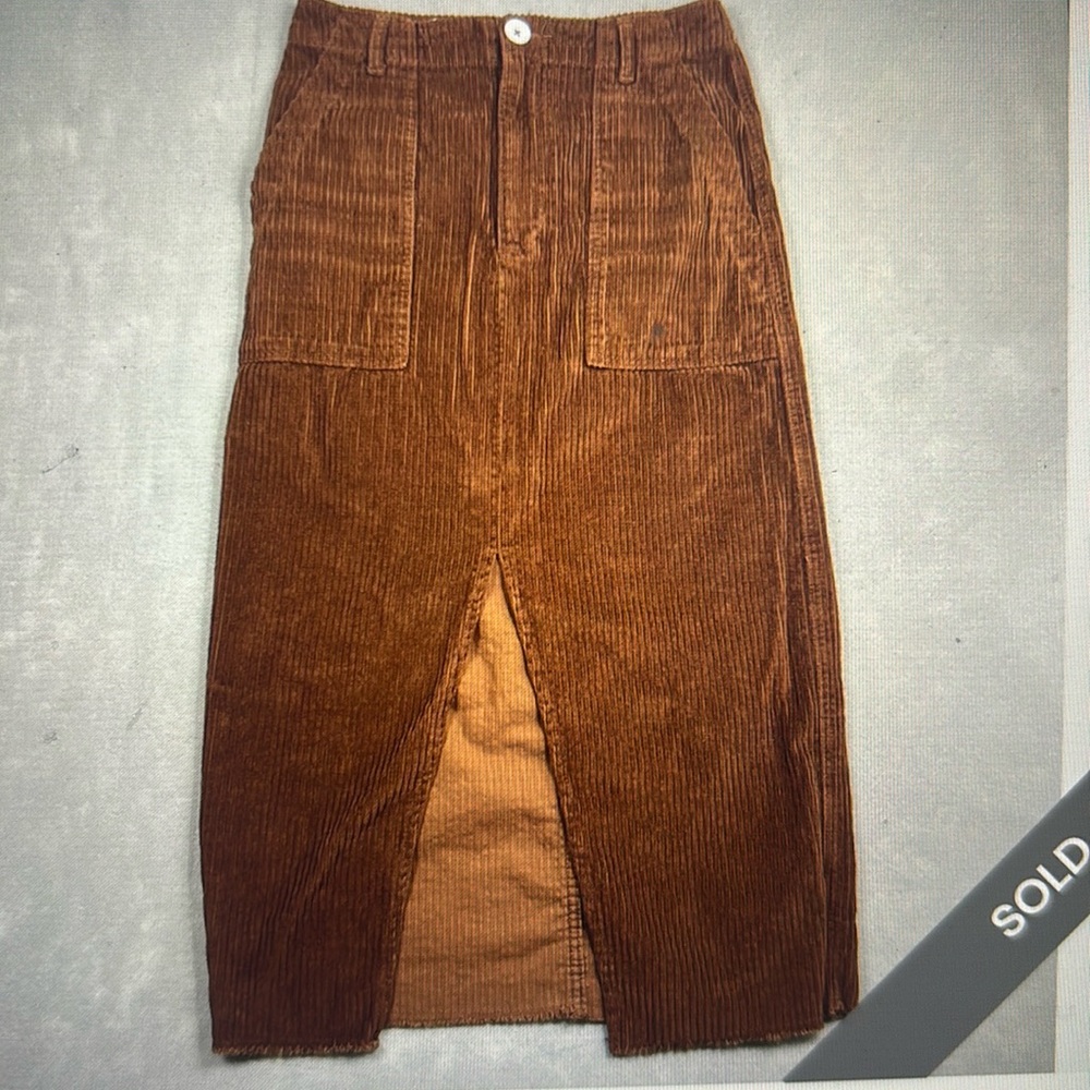 Zara skirt women’s medium brown chunky corduroy midi middle a split